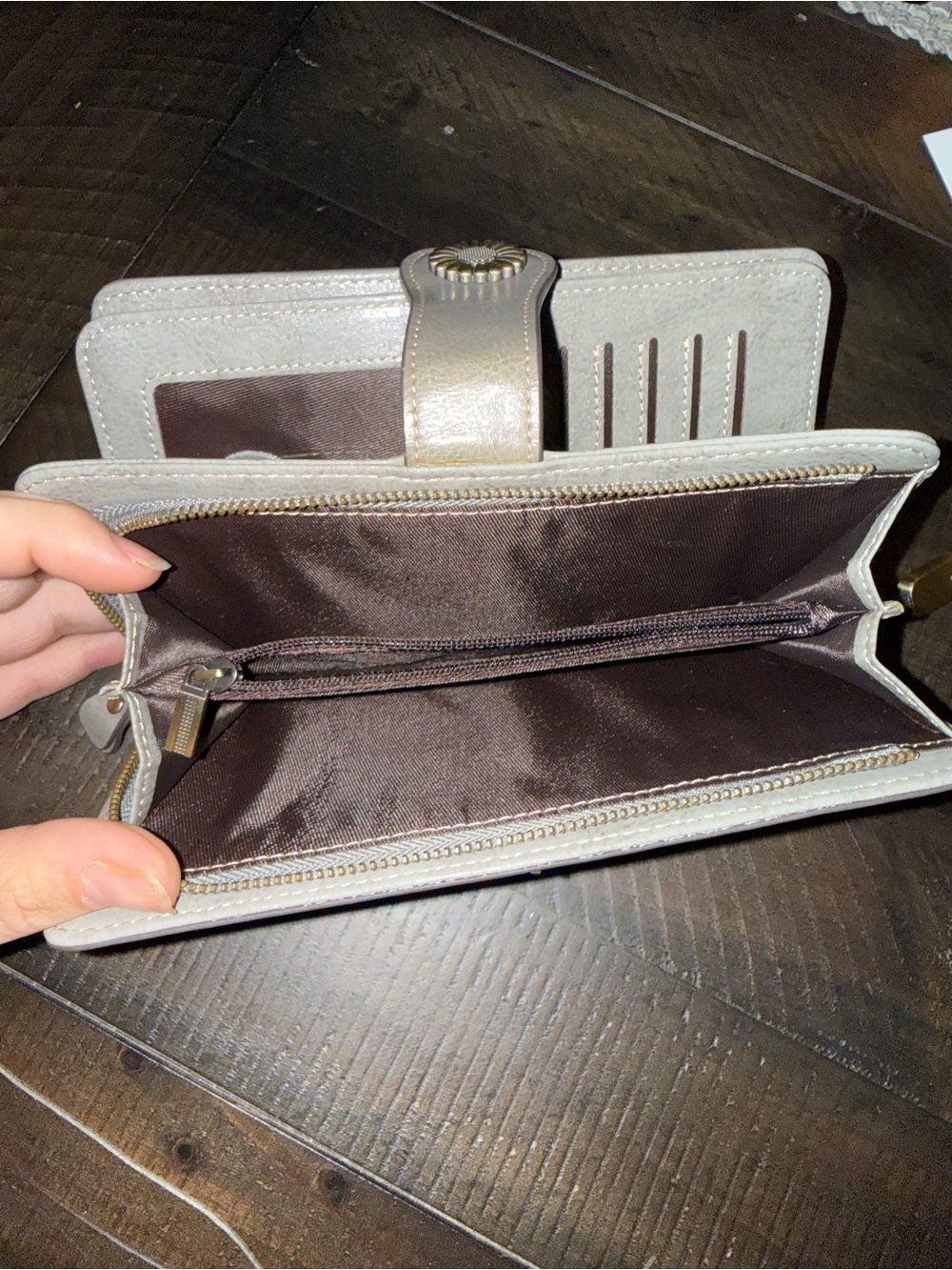 Gray Floral Accent Wallet with Wrist Strap - Picture 6 of 6